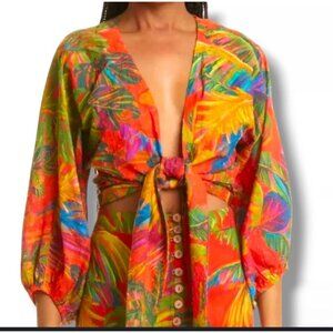 Farm Rio Tie-Front Wrap Blouse Multicolor Women’s Size XS